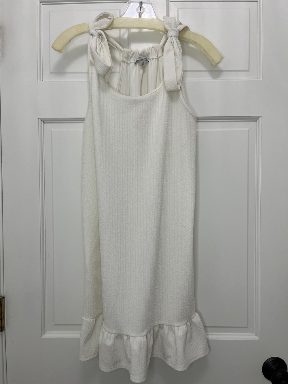 Green Envelope Cream Tie Shoulder Ruffle Hem Casual Mini Dress - Size Medium